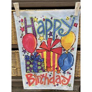 Happy Birthday Garden Flag  12.5"x18" Colorful Balloons Presents  NEW